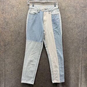 PacSun Jeans Womens 24 Light Wash Patchwork Colorblock Mom High Rise Denim